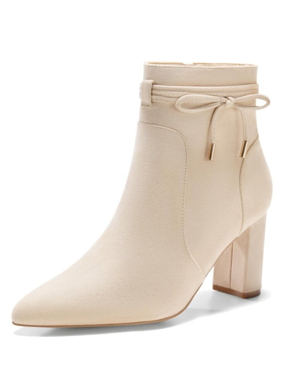 Womens Pointed Toe Ankle Boots Chunky Block Heel Tie Knot Side Zipper Dressy